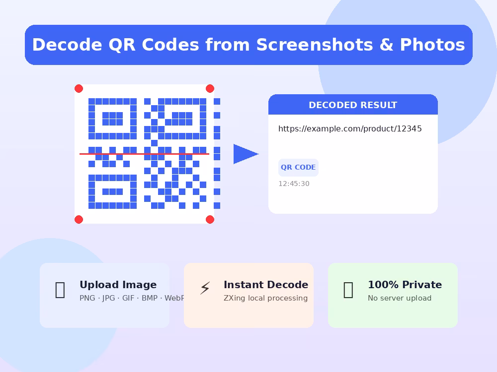 Decoding a QR code from an uploaded screenshot using the online barcode scanner