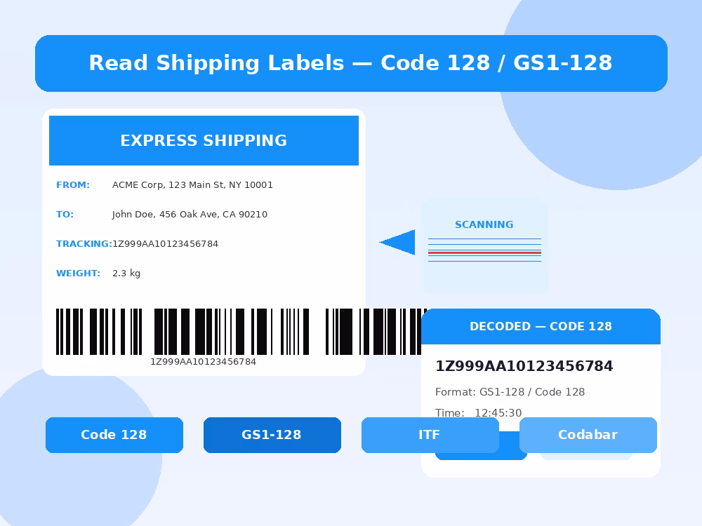 Decoding a Code 128 shipping label barcode from an uploaded image